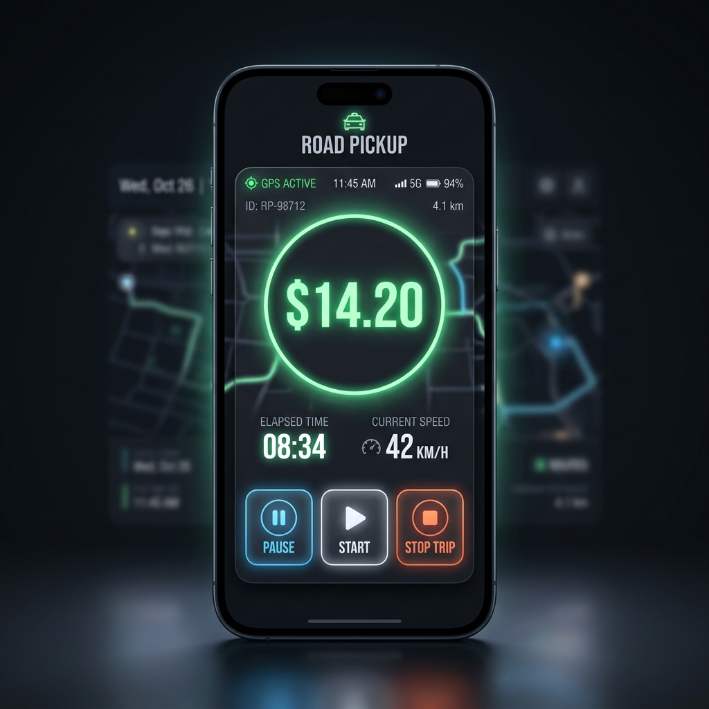 Road Pickup Taxi Meter App Interface